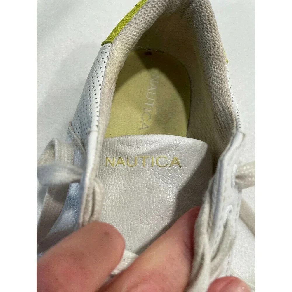 Nautica Women's Size 8 Esmae Low‎ Top Lace-Up Sneakers Faux Leather White/Lime